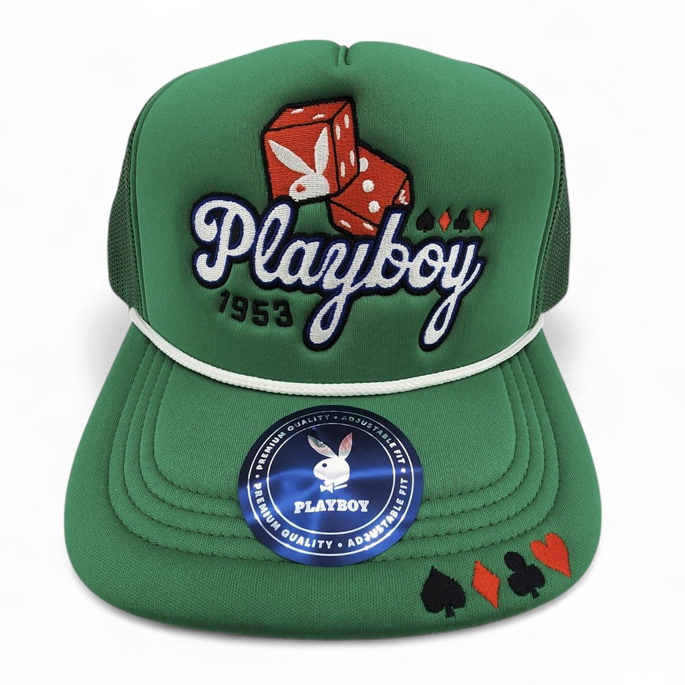 Playboy Casino Foam Trucker Hat Adjustable Snapback‎ Green Red Mesh Back NEW